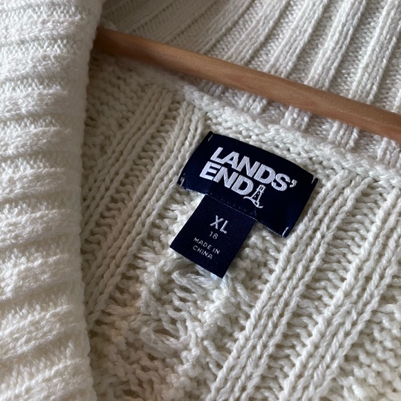 LANDS END Off White Tunic Length Cotton Blend Cable Knit Sweater Size XL - Picture 8 of 11
